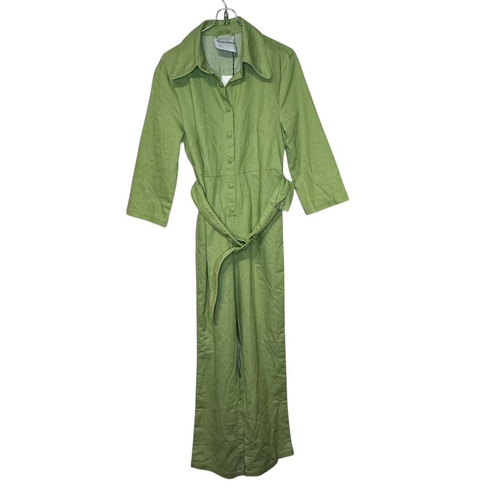 House Of Sunny Womens Jumpsuit Utility Belted Wide Leg 3/4 Sleeve Green Sz.2 NWT